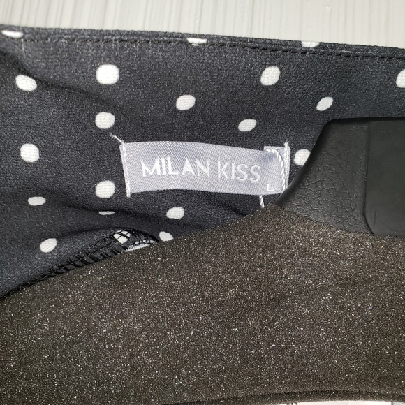 Milan Kiss Black/White Maxi Skirt, Sz L, Split sides and Attached Tie Belt - Picture 7 of 11